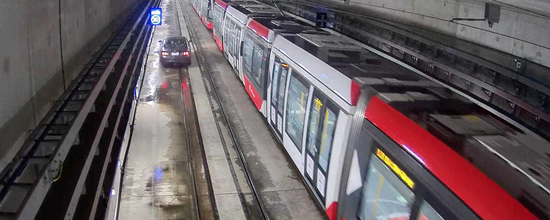 Image of car in light rail tunnel