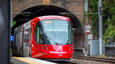 L1 Dulwich Hill line tram entering a tunnel